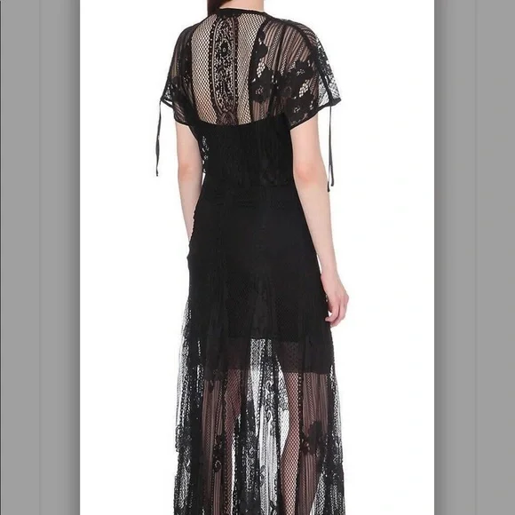 MAJE x Revolve Black Lace Maxi Gypsy Boho Goth Knit maxi Dress 1 Small